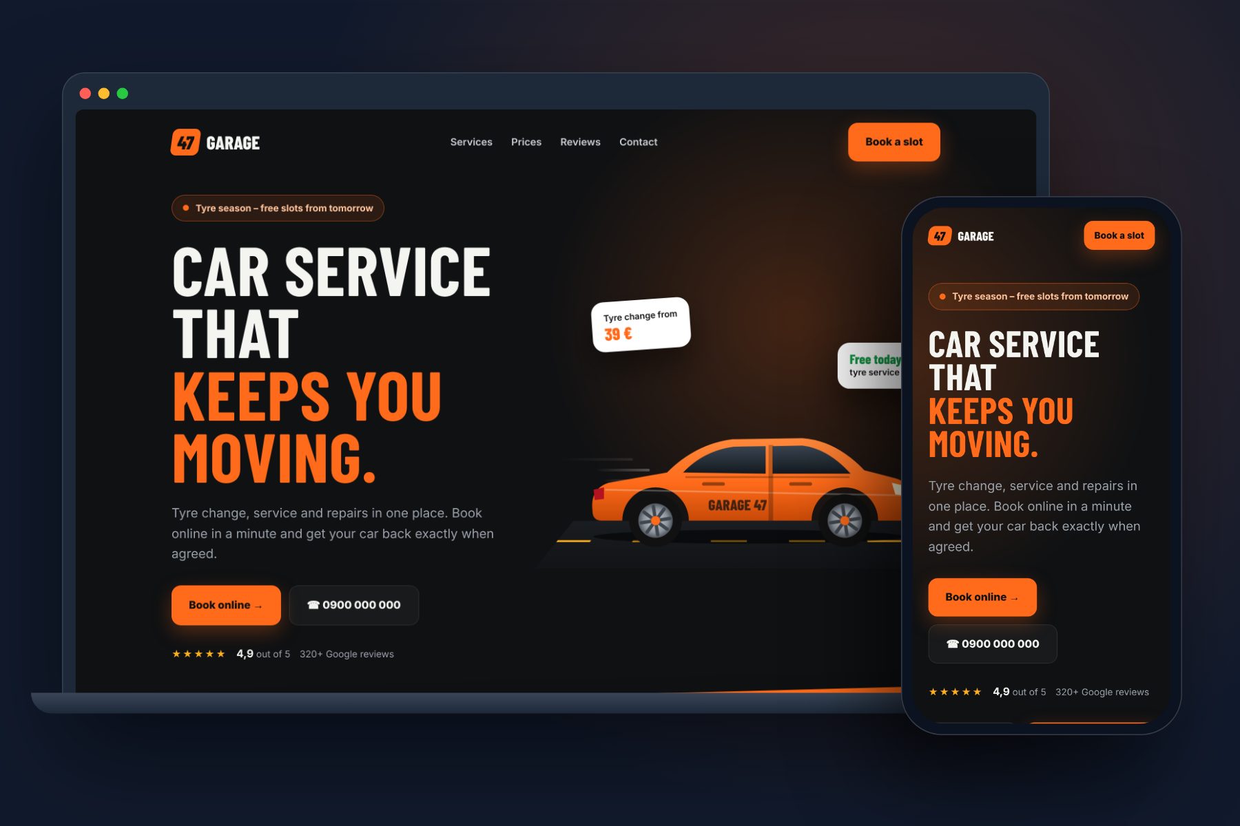 Car service & tyres – View example