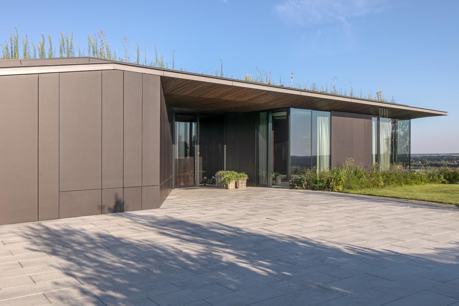 Modern family house with a green roof
